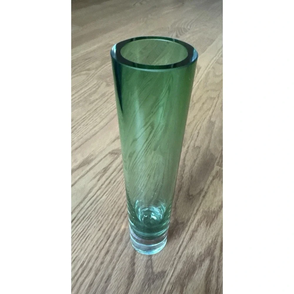 Green Glass Vase Poland Handcrafted &‎ Mouthblown Cylinder Bud Vase Art Glass